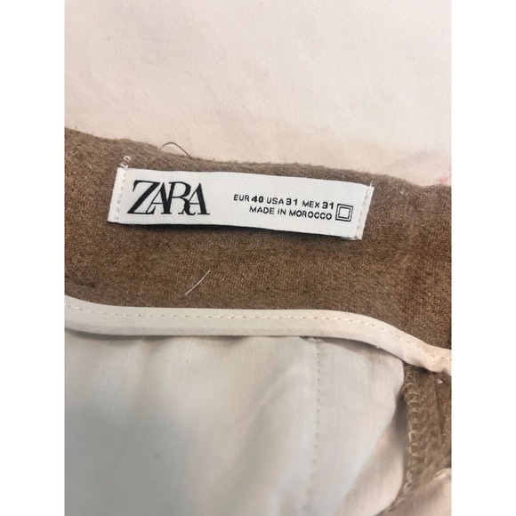Zara Women's High Waisted Tan Brown Pleated Trousers Pants Workwear Office EUC - Picture 5 of 6
